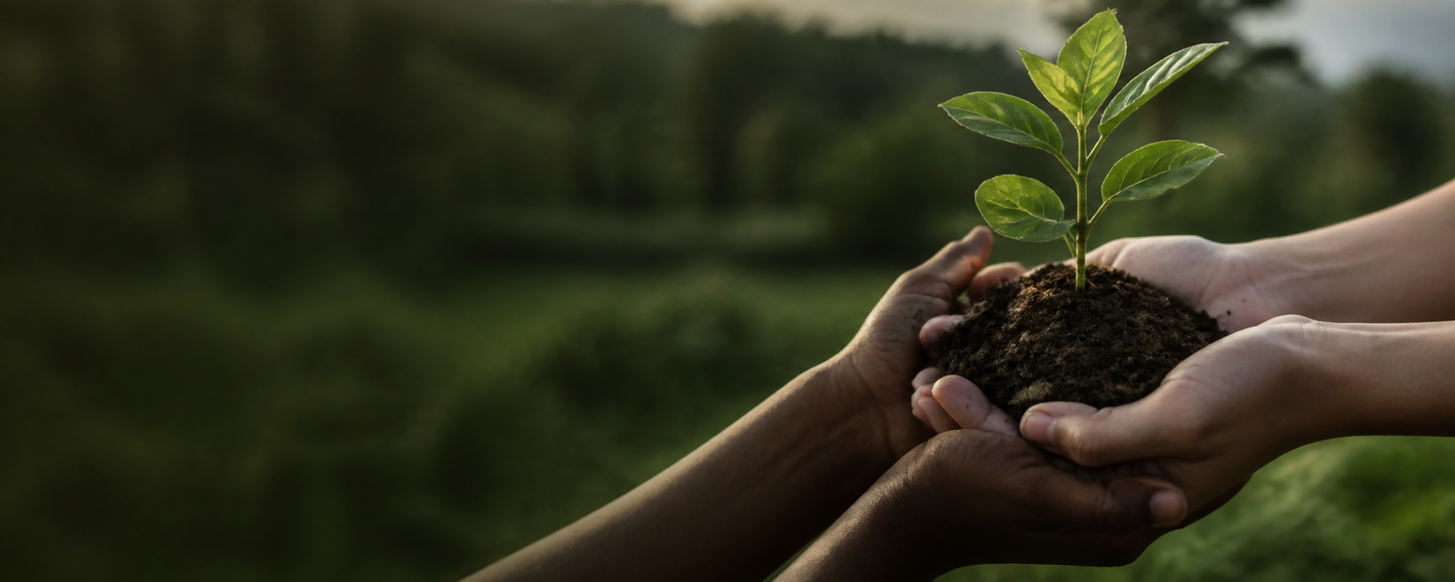 Hands planting a young sapling